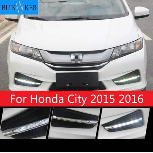 LED daytime Running Lights for Honda City 2015 2016 fog lamp cover drl with yellow turn signal light car styling
