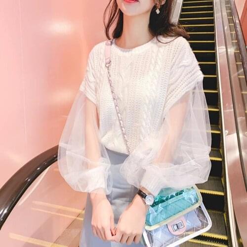 New Long Lantern Sleeve Sweater Women Casual Fashion Loose Women Sweaters Pullovers Spliced Jumper Sueter Mujer Blousa CC329