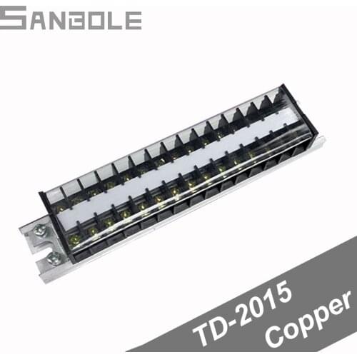 TD-2015 Copper Connection Terminal Block TD Series Barrier Fixed Connector Strip Dual Row Plug-in Copper 20A/600V 15P