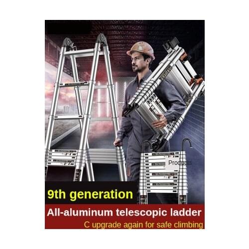 Telescopic ladder multifunctional ladder household folding lifting straight ladder thick aluminum alloy bamboo engineeringladder