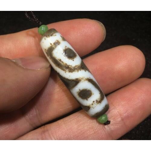 Treasure Magic LKbrother Energy Tibetan Old Oily Agate Patina Gray White 4 Phoenix Eye dZi Bead Amulet A