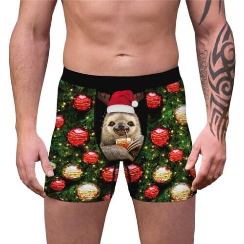 Men Stretch Novelty Boxer Shorts Humorous Underwear Breathable Panties Underpants 3D Sloth Print Christmas Holiday Boxer Briefs