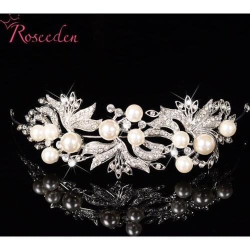 Pearl Crystal Wedding Tiara Crown for Women Silver Color Rhinestone Princess Bridal Jewelry Accessories Fashion Designer RE120