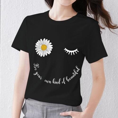 Womens T-Shirt Daisy Pattern Series Street Style Tshirt Summer Commute Fashion Lady Clothes Classic White Print Female Tops Tee