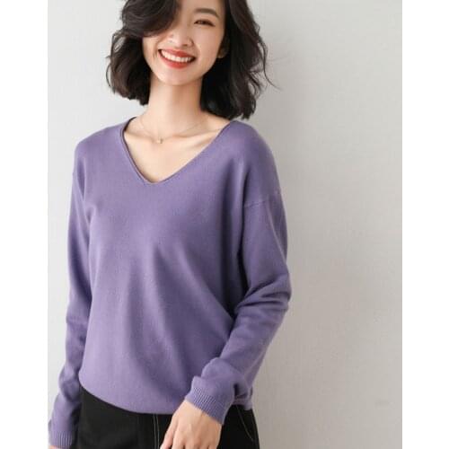 Women V-Neck Solid Knit Slim Pullover Female Long Sleeve Warm Sweater Chic Casual Autumn Winter Basic Sweater Pullovers