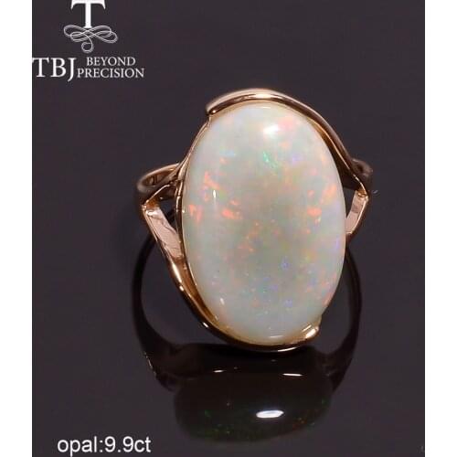 TBJ Big size Opal Ring natural Ethiopia Opal free size 7 to 13ct Oval cut 925 sterling silver handmade fine jewelry for women