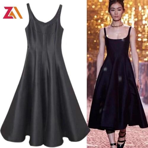 ZALady designer runway party evening midi long dresses for women sexy black Hepburn elegant solid traf zevity strap dress femme
