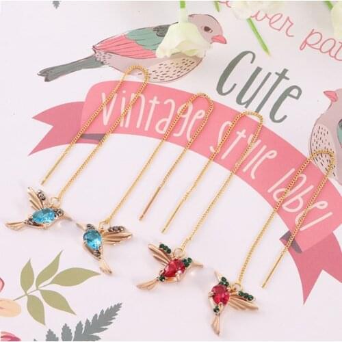 1pair Fashion Unique Long Drop Earrings Bird Pendant Tassel Crystal Pendant Earrings Ladies Jewelry Design Earings