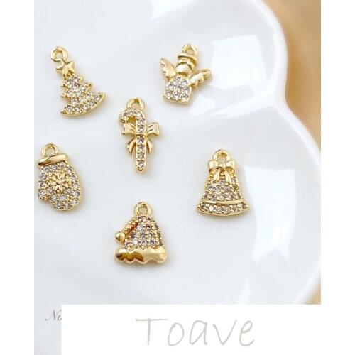 18K bag gold micro-encrusted zircon Christmas series crutch Christmas hat bell angel DIY earring necklace bracelet material