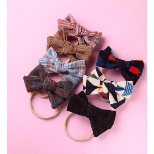 2pcs/lot Baby Headband Flower Printed Bow Headbands for Girl Corduroy Headband Thin Head Band Newborn Toddler Hair Accessories
