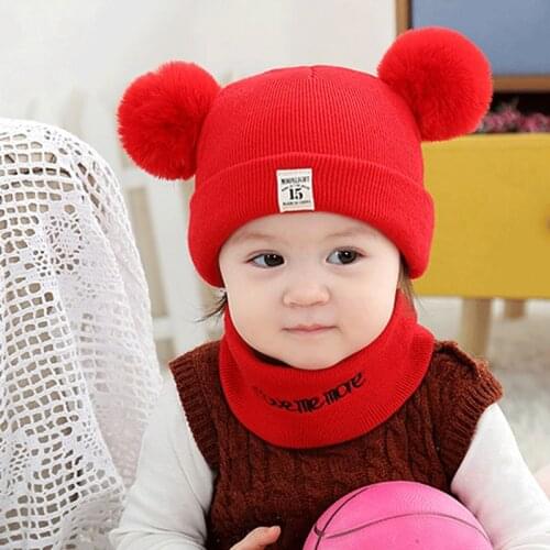 2pcs/lot Baby Winter Hat & Scarf Baby Winter Cap Children Warm Scarf For Boys Suit Beanie Hats Scarfs For Girl Boy