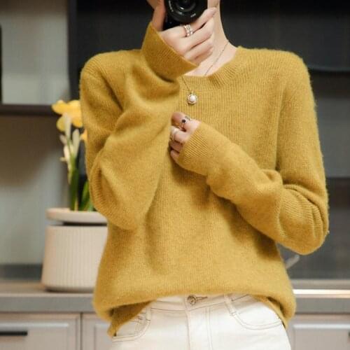 2021 woman winter 100% Cashmere sweaters knitted Pullovers jumper Warm Female O-neck blouse blue long sleeve clothing