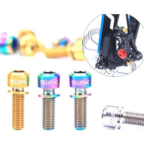 RISK 4PCS Bolt Titanium Ti Bolts Screws for MTB Disc Brake Caliper with Adaptor Spacer #5 Torx Head 5 * 5 * 2cm M6*18/20mm