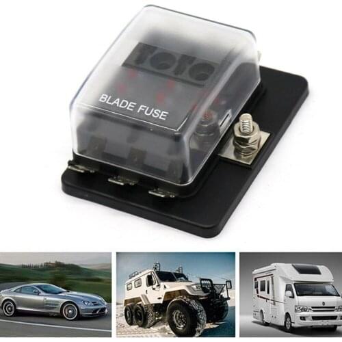 6-Way Fuse Box Blade Fuse Holder Screw Terminal LED Cover For Auto Marine Boat