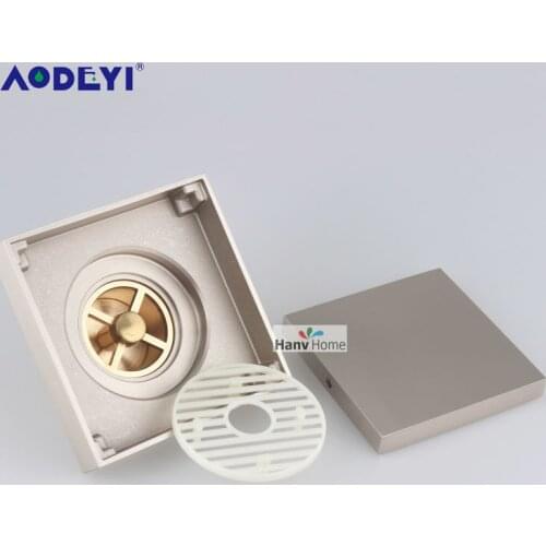 AODEYI Brushed Nickel Solid Brass Square Anti-Odor Floor Drain Bathroom Hardware Invisible Shower Floor Drain Bathroom