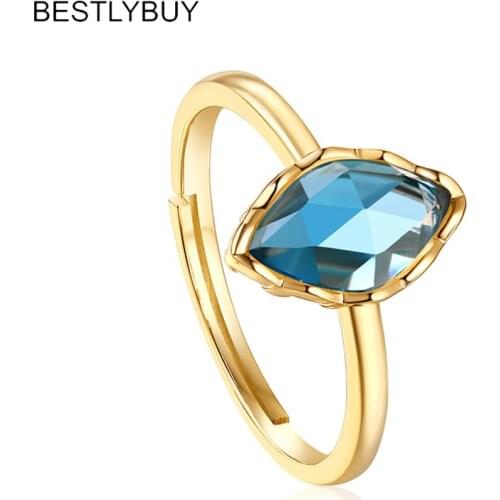 BESTLYBUY Natural Sky Blue Topazs&pink Crystal Ring For Women Concave Cut Pure Solid 925 Sterling Silver Fashion for Women
