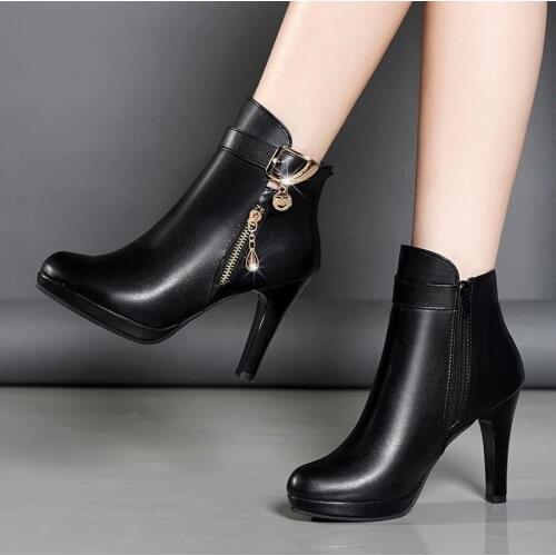 Boots Women 2020 Autumn Ankle Boots For Women Thin Heel Zipper Casual Female Shoes Leather Boots Botas Mujer