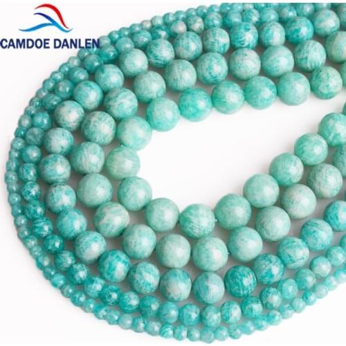 CAMDOE DANLEN Natural Stone Russia Amazonite Beads Round Beads 4 6 8 10 12 MM DIY Handmade Beads For Jewelry Making Accessories