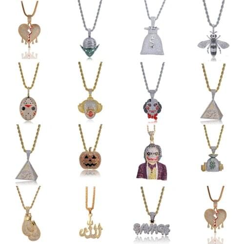 Fashion Punk Hip Hop Women Men Characters Pendant Necklace Crystal Rhinestone Chain Necklace Creative Necklaces Jewelry