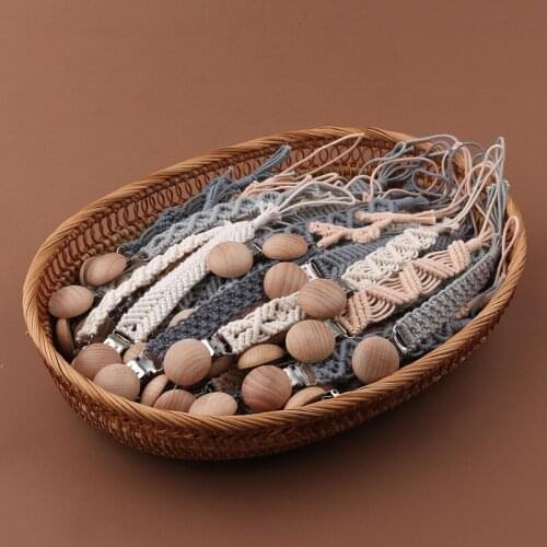 Cotton Rope Baby Pacifier Clip Chain Beech Wood Pacifier Clip Soother Holder Infant Teething Chain