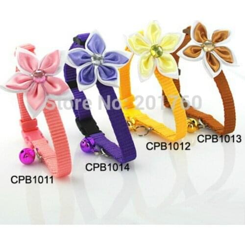 1cm Pet Dog Cat Double Layer Petals Color Nylon Crystal Flower Belt Buckle Basic Collars Collar (4 Colors) 12 Pcs/lot Cpb1011