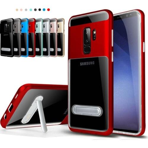 Dual Layer Slim Fit Clear Case With Kickstand Shockproof Soft TPU & Hard PC Back Phone Cover For Samsung Galaxy S9 / S9 Plus S9