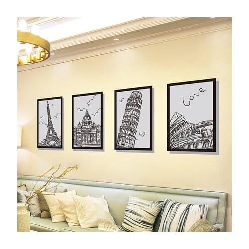European Canvas Wall Stickers Hand-painted Architectural Photo Frame Living Room Decoration Sofa Background Wall Decals Wallpapr