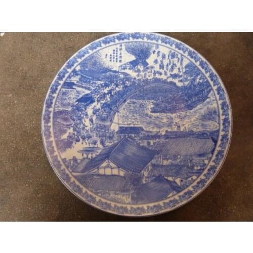 34cm(d) Rare Qing Dynasty Qing Hua porcelain plate,"Qin Ming Shang He Tu"