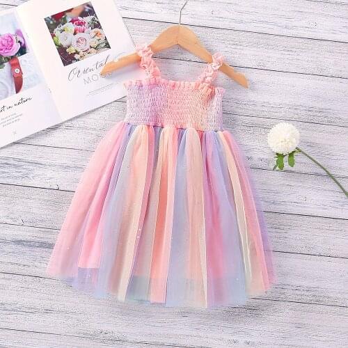 Gooporson Rainbow Colorfull Summer Kids Princess Dress Sequins Mesh Suspender Dress Toddler Girls Costume Party Vestidos