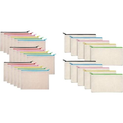 28Pcs Canvas Makeup Bag Cosmetic Bag Toiletry Pouch Pen Coin Bag With Zipper - 10Pcs Color & 18Pcs Beige