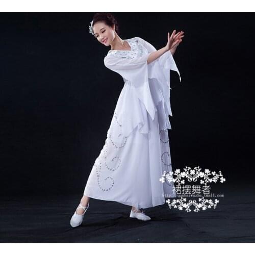 Chinese folk Dance White Umbrella poetry eleggant fairy stage costumes