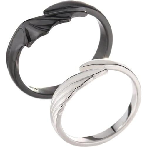 Rings Couple Rings Angel and Devil Couple Rings Jewelry Couple Rings Men and Women Rings (Black and Silver Color) 2pcs