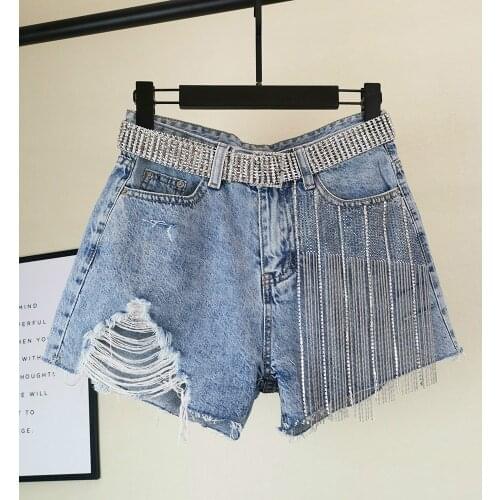 Hot Pants 2021 Summer New Korean Womens Wide Legs Holes High Waist Loose Fringed Jeans Short Girls Lady