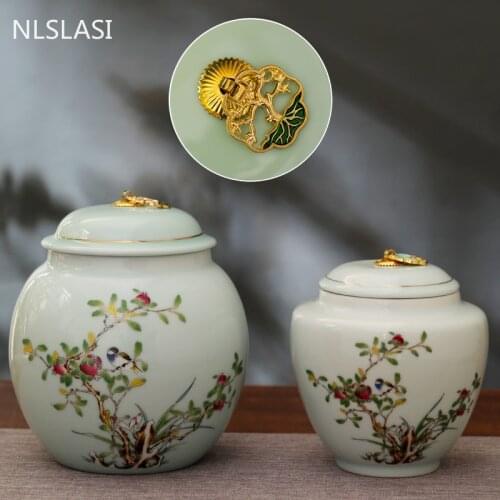 Creativity Flower and Bird Pattern Ceramics Tea Caddy Household Coffee Powder Spice Storage Tank Travel Tea Bag Sealed Tea Jar