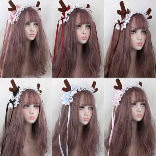 Retro Japanese cute cosplay lace antler bow hair band nightclub role playing hair accessories