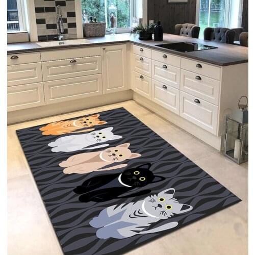 Grey white black color cat animal patterned kitchen rug modern carpet rug personalized gift free shipping kitchen grey runner