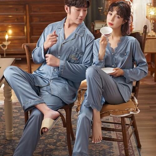 FZSLCYIYI 2021 Summer Womens Men Pajamas Set Luxury Style Fashion Sleepwear Rayon Lace Trim Couple Home Clothes Nightwear