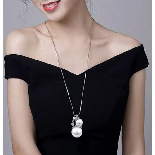 Hot Sale Fashion Cute Snowman Pendant Long Necklace Women Gold Color Pearl Jewelry Santa Claus Christmas Gift Wedding Jewelry