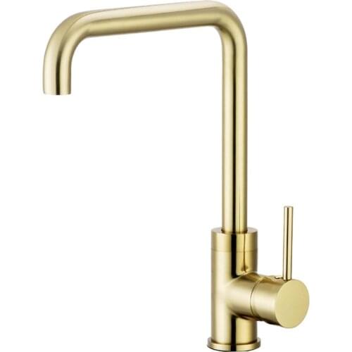Brushed Gold Brass Kitchen Faucet Dual Sink Rotation Cold And Hot Water Mixer Tap Deck Mounted
