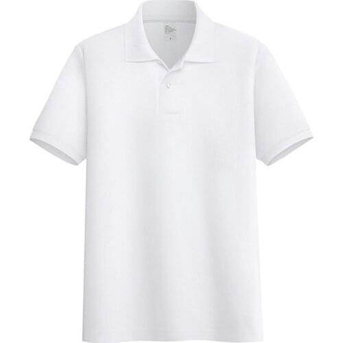 AOLIWEN Men white 65% cotton polo shirt button solid color short sleeve summer 2021 sweat absorbent soft tight fit polo shirt