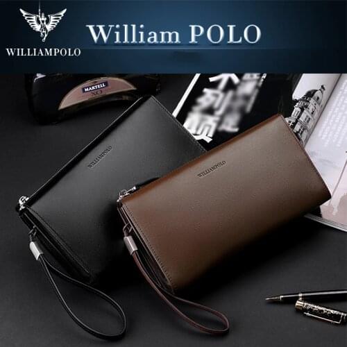 WILLIAMPOLO Luxury Brand Men Genuine Leather Wallet Anti-theft Wristlet Storage Zipper wallet Multifunctional waterproof wallet