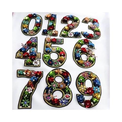 Number 3D Beaded Embroidered Patches for Clothing Sequins Applique Parches Clothes Shoes Pictures By Numbers Sewing On Patch