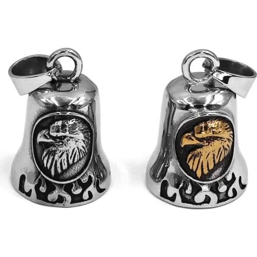 Norse Viking Eagle Head Biker Bell Pendant Stainless Steel Jewelry Leaf Flame Christmas Gift SWP0604A(Has bell ring)