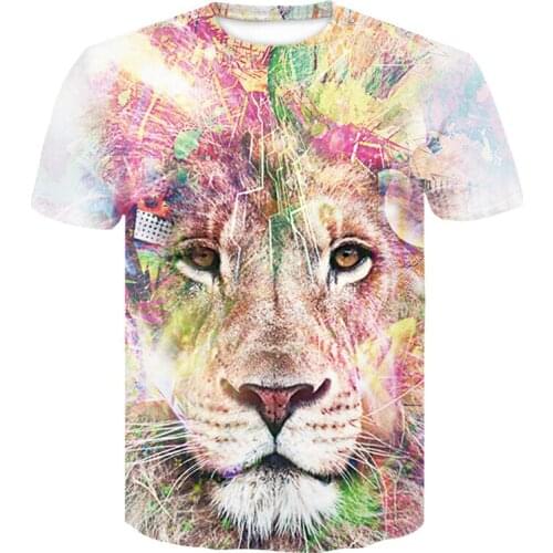 2020 new mens summer trend printed T-shirt funny personality tiger head 3D short-sleeved street top