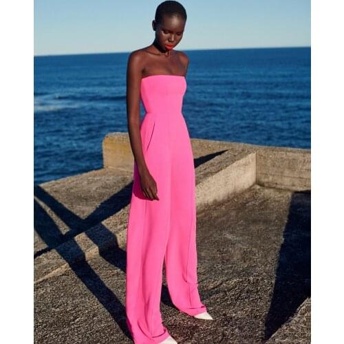 New High Street Summer Fashion Sexy Strapless Backless Pink Bodycon Women Jumpsuit 2021 Celebrity Designer Fashion Rompers