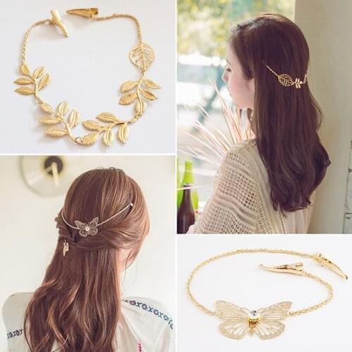 European And American Fashion Flowers Butterfly Hair Hoop Metal Leaf Shape Tassel Chain Hair Band Head Ornament Hair Accessories