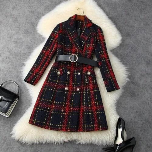 England Style womens plaid overcoat 2020 Winter High quality tailored collar tweed coat C405