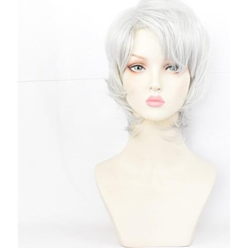 Anime Kimetsu No Yaiba Demon Slayer Cos Wig Spider Rui Cosplay Silver Short Curly Hair Halloween Cos Accesory Unisex Headgear