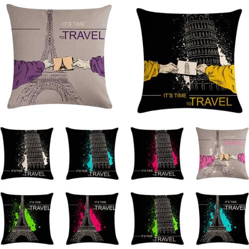 Paris Its Time To Travel Design Cotton Linen Cushion Cover Romantic Pillowcase Throw Pillow Cover Almofadas Decoration ZY1150