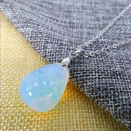 Silver Plated Water Drop Opalite Opal Pendant Link Chain Necklace for Party Gift Charm Jewelry